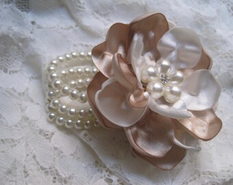 Flower Girl Child’s Pearl Wrist Corsage Designed in Your Color with Pearl and Rhinestone Accent Wedding Accessories Father Daughter Dance