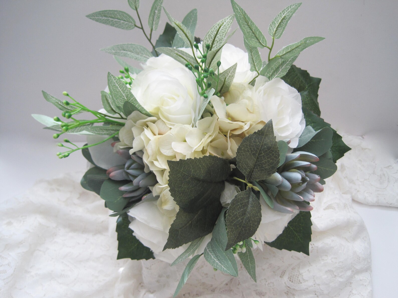 Bridal Bouquet off White Roses Hydrangea and Sedum French - Etsy