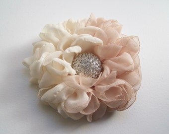 Stunning Champagne and Ivory  Chiffon Bridal Flower Hair Clip Bridal Accessories Bride Bridesmaid Prom Choose Center Accent Custom Order