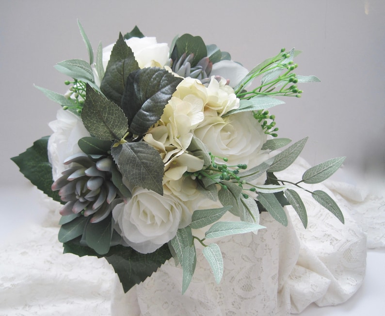 Bridal Bouquet off White Roses Hydrangea and Sedum French - Etsy
