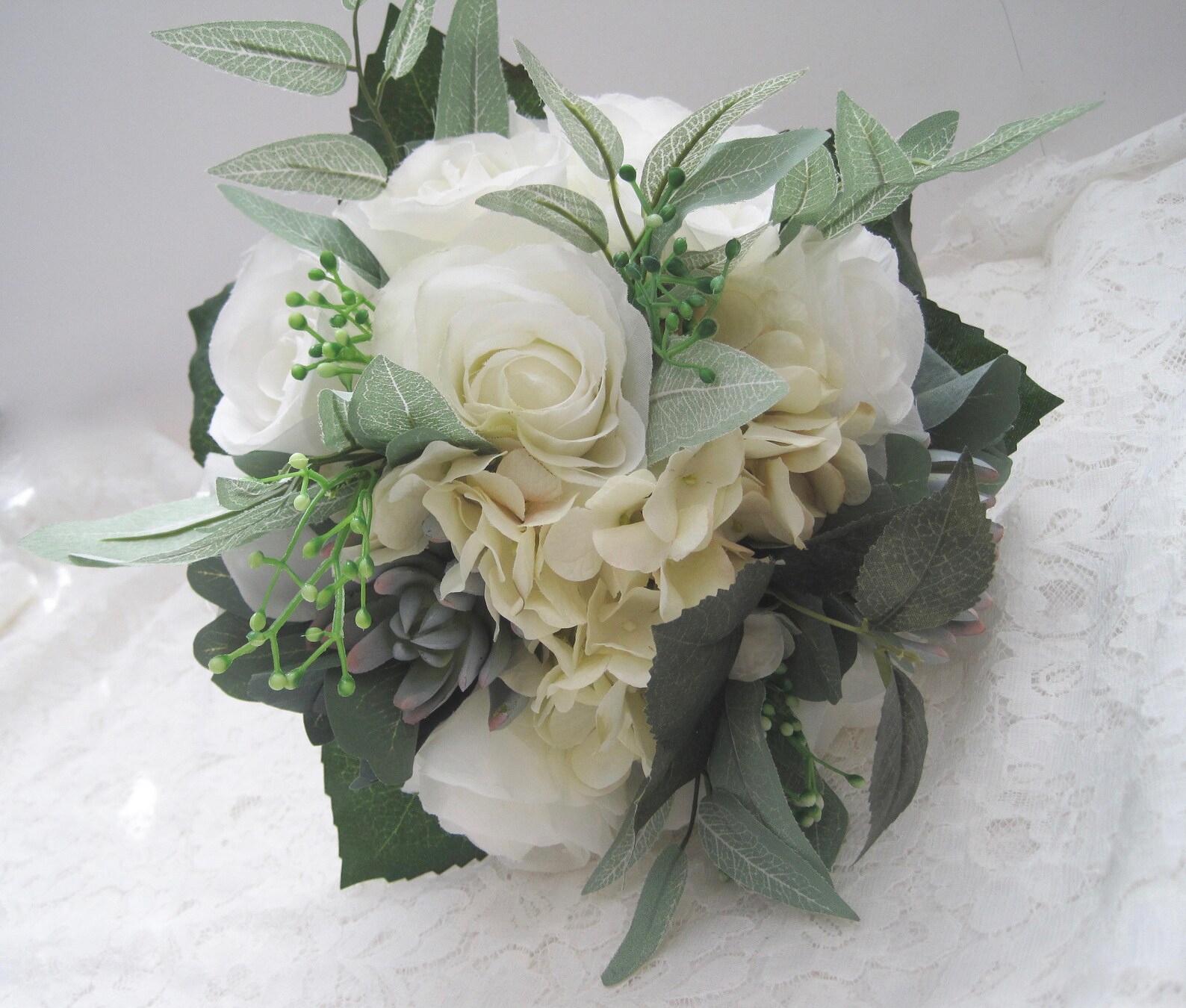 Bridal Bouquet off White Roses Hydrangea and Sedum French - Etsy