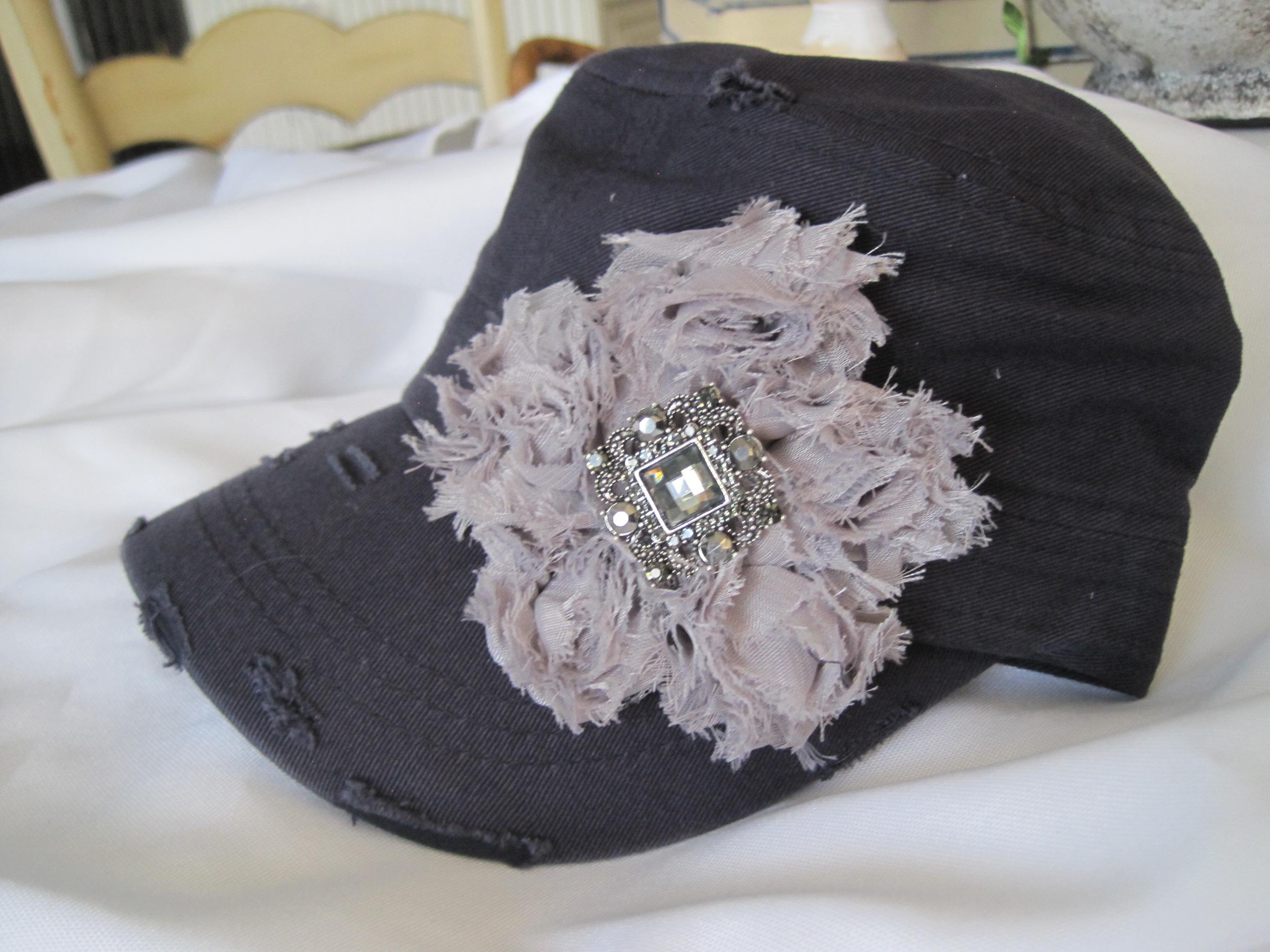 Floral Cadet Military Hat Betmar Women\'s Black Gray Velvet Trim Vintage Retro Linen Cadet Cap | The Emily – Boston Millinery main image 4
