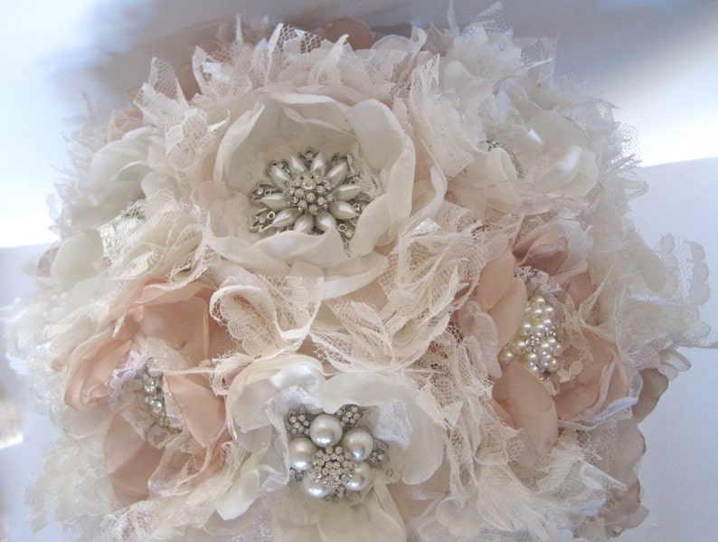 Bridal Bouquet Romantic Fabric Flower 12 Brooch Bouquet | Etsy