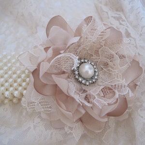 Wrist Corsage Champagne Romantic Rose Pearl Cuff Bracelet Bride Bridesmaid Mother of the Bride Prom with Pearl Rhinestone Accents.