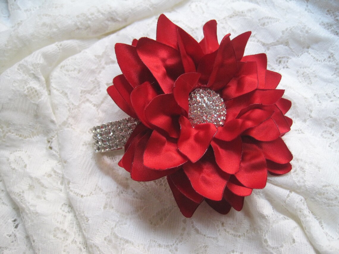 Wrist Corsage Red Satin Rhinestone Bracelet Bride Bridesmaid - Etsy