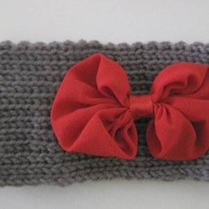 Baby Toddler Gray Knit Headband Head Wrap Ear Warmer with a Darling Red Chiffon Bow  Baby Winter Hats Toddler Hats