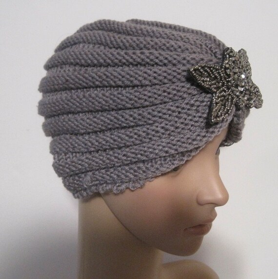 Elegant Gray Beaded Headwrap Pre Tied Cancer Scarf | Beaded Easy to Tie Headscarf for Women main image 2
