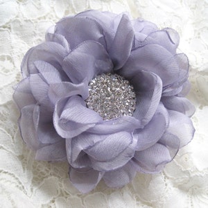 Hair Clips Lavender Lilac Chiffon Bridal Flower Hair Clip Bridal Accessories Bride Bridesmaid Prom with Beautiful Rhinestone Accent Clips