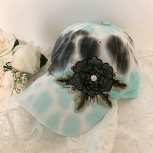 Trucker Baseball  Cap Tie Dyed Grey Flower Trucker Black Flower Trucker Baseball Cap Bling Trucker Grey Flower Trucker Cadet Hats