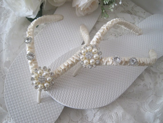 Flip Flops Bridal Wedding Ivory French Knotted With Gorgeous - Etsy