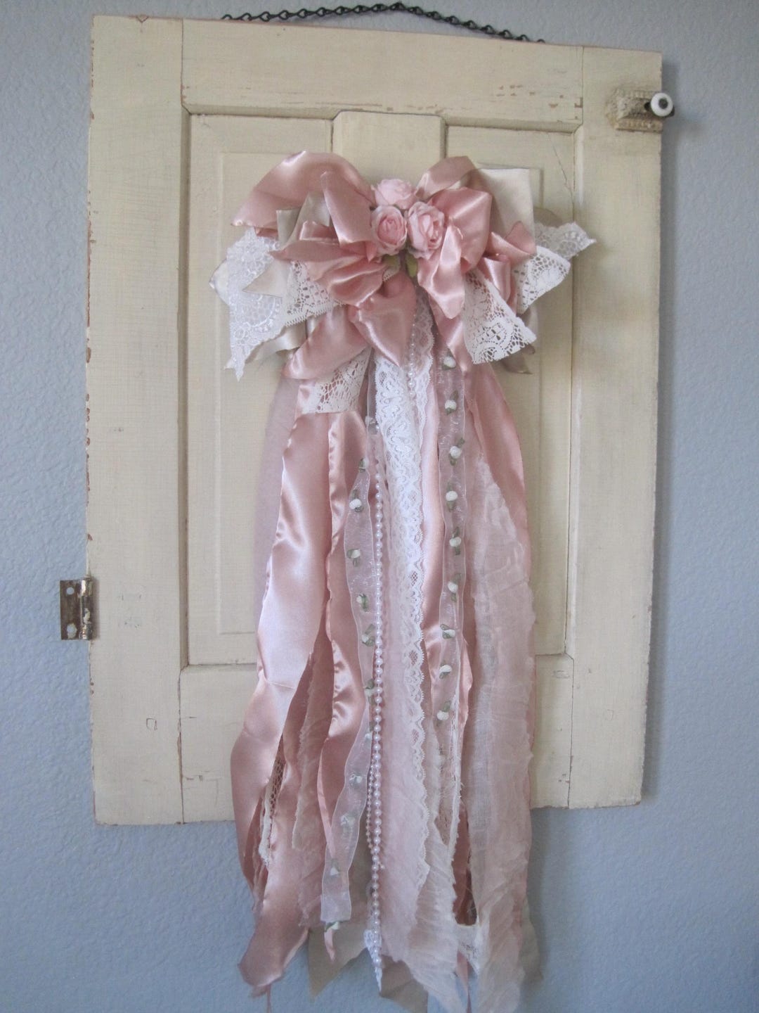 Victorian Rag Bow: Handmade Satin, Lace & Rosebud Shabby Chic Decor - Etsy