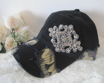 Trucker Baseball Cap Camouflage with Beautiful Rhinestone Appliqué Trucker Hats Baseball Caps Women Camouflage Distressed Camouflage Hats