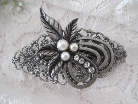 Antique  Silver Rhinestone Floral Leaf Hair Clip Yheakne Vintage Crystal Leaf Hair Clip Pin - Silver  main image 3