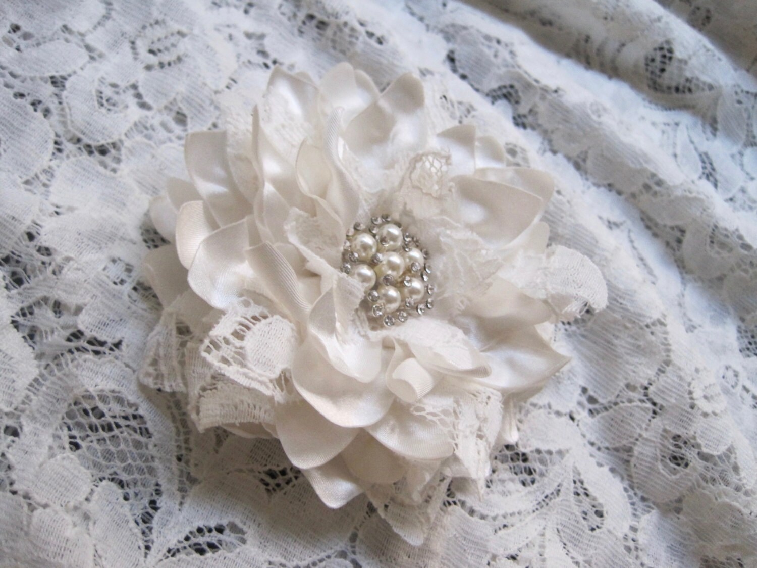 Romantic Light Ivory Satin with Vintage Lace Handmade Bridal | Etsy