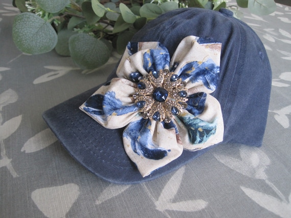 H.O.P.E. Blue Floral & Rhinestone Baseball Hat Blue Baseball Cap: Sequin Flower, Rhinestone Accent - Etsy main image 2