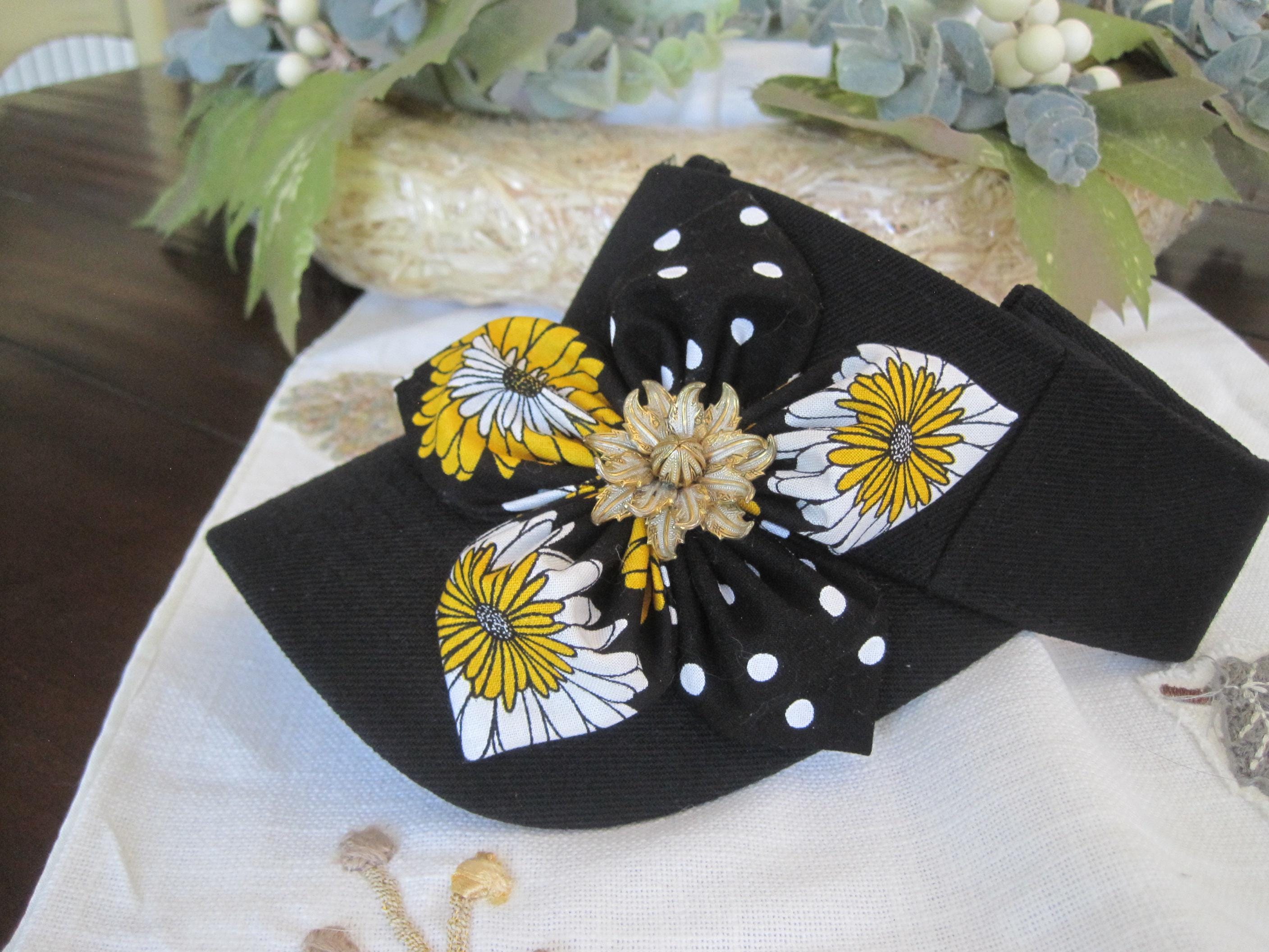 Black Golf Visor: Vintage Flower Accent, Women
