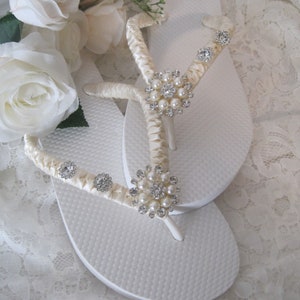 Flip Flops Bridal Wedding Ivory French Knotted With Gorgeous - Etsy