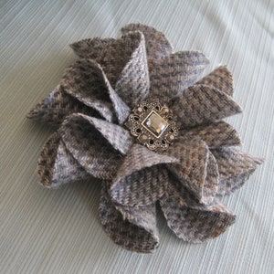 Brooch Flower  Recycled Wool Flower Tattered Petal Flower Grey Tweed Flower Brooch Pin Jacket Lapel Flower Coat Brooch Wool Flower Brooch