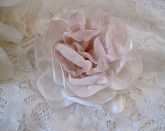 Flower Bridal Hair Clip Ivory and Blush Chiffon and Satin Bridal Accessories Flower Hair Clips Brides Hair Clips Flower Clips