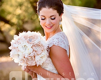 Wedding Bouquet Vintage Bohemian Inspired Fabric Flower  Brooch Bouquet in Ivory and Champagne with Pearls Rhinestones and Lace Custom Made