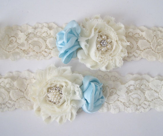 Something Blue Romantic Rose Flower Bridal Wedding Garter Set | Etsy