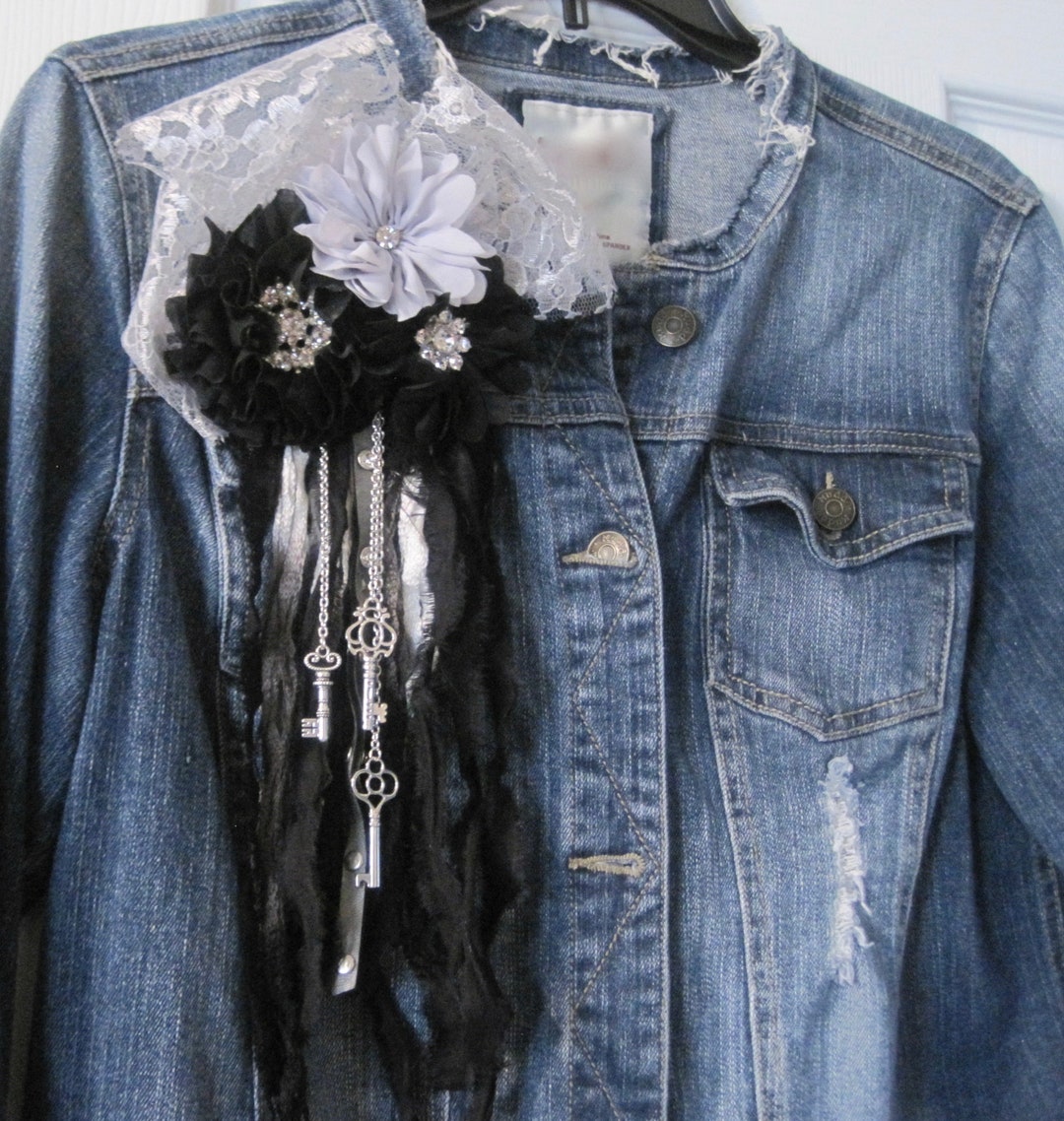 Boho Black Brooch Jean Jacket Pin, Keys Brooch, Boho Accessories