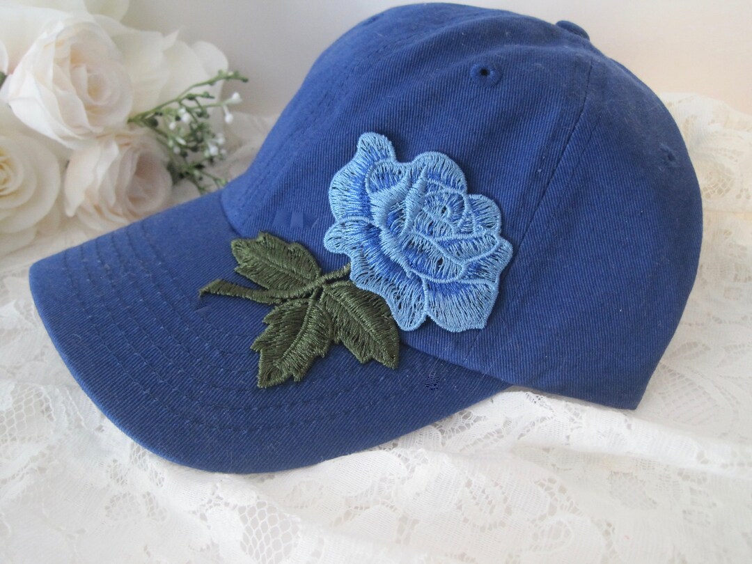 Youth Girls Blue Baseball Cap With Beautiful Flower Appliqué Girls Hat