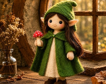 Hand Felted Wool Fairy Witch Doll, Cottagecore Woodland Fairy, Handmade Needle Felt Elf Girl, Miniature Fantasy Doll, Cute Forest Decor Gift