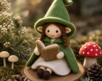 Bambola fata strega in feltro di lana fatta a mano, fata del bosco in stile cottagecore, elfa in feltro ad ago fatta a mano, bambola fantasy in miniatura, grazioso regalo decorativo a tema bosco