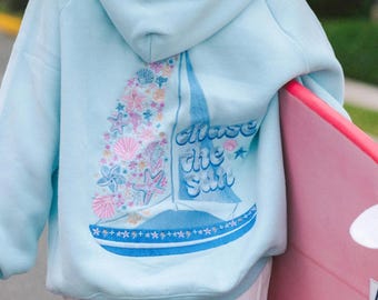 Women's Oversized Chase the Sun Surf Design Hoodie