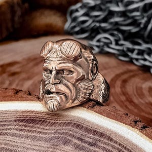 Bronze Hellboy Ring: Handmade Comic Cosplay Jewelry