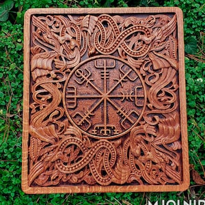Ek Borgund Viking Väggpanel Med Vegvisir, Valknut, Sleipner, Korp eller Hjälmen Av Vördnad