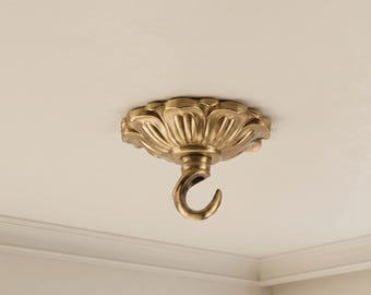 Gancho de teto dourado com placa de fixação – Suporte de cobre maciço para pendurar lustres e luminárias pendentes de estilo clássico.