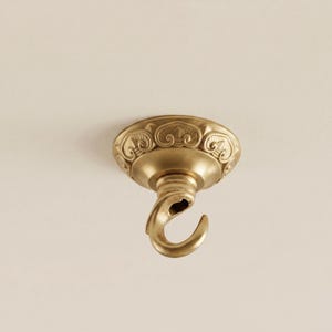 Solid Copper Ceiling Hook Canopy – Gold Ornate Mounting Plate for DIY Pendant Lighting and Chandelier Fixtures