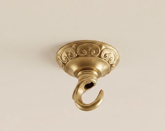 Gancho de teto em cobre maciço – Placa de montagem dourada ornamentada para luminárias pendentes e lustres do tipo "faça você mesmo".