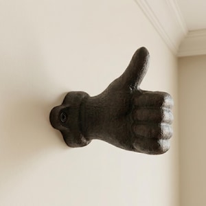 Cast Iron Thumbs Up Hand Hook – Black Metal Wall Mounted Hanger for Bathroom Towels, Coats and Entryway Storage.