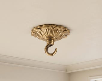 Gold Ceiling Hook Canopy Plate – Solid Copper Fixture Mount for Hanging Classic Style Chandeliers and Pendant Lamps