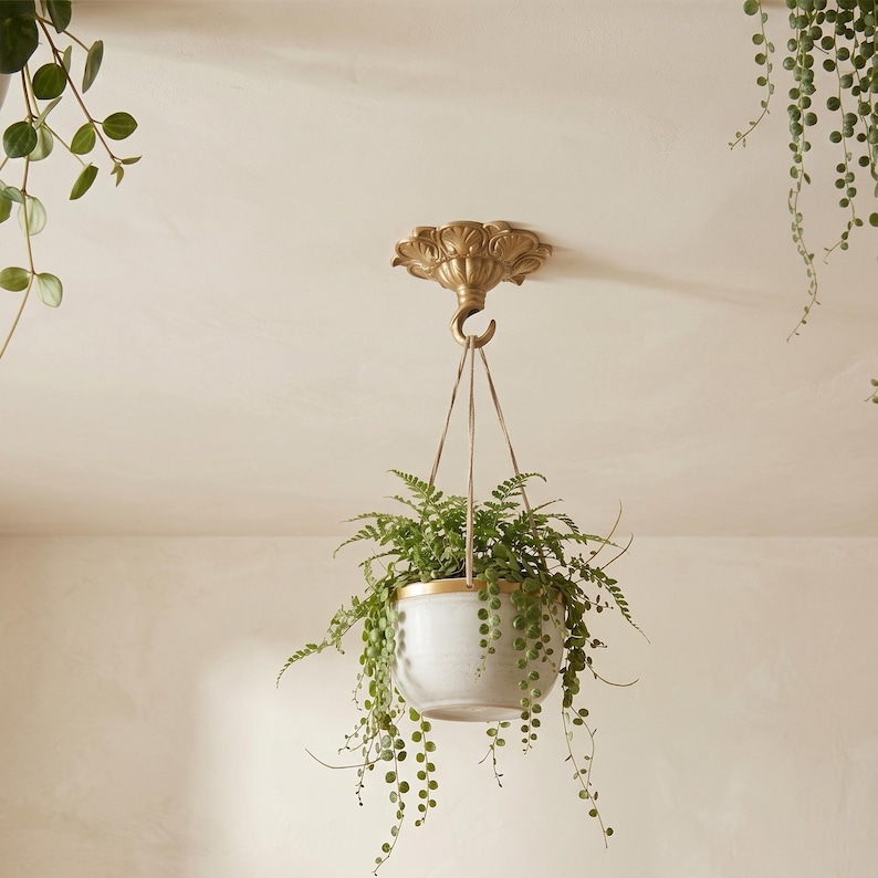 Kit de canopla de teto em cobre maciço com gancho, suporte ornamentado dourado para luminária, placa decorativa para lustre para pendurar luzes. imagem 6