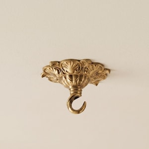 Solid Copper Ceiling Canopy Kit with Hook, Ornate Gold Light Fixture Mount, Decorative Chandelier Plate for Hanging Lights