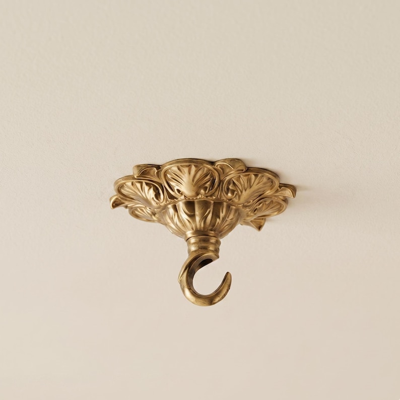 Kit de canopla de teto em cobre maciço com gancho, suporte ornamentado dourado para luminária, placa decorativa para lustre para pendurar luzes. imagem 1