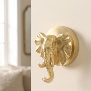 Detailierter Kupfer-Elefantenkopf-Haken - Wand-Handtuchhalter mit Gold-Finish - Funktionaler Tier-Themen-Organizer für Zuhause