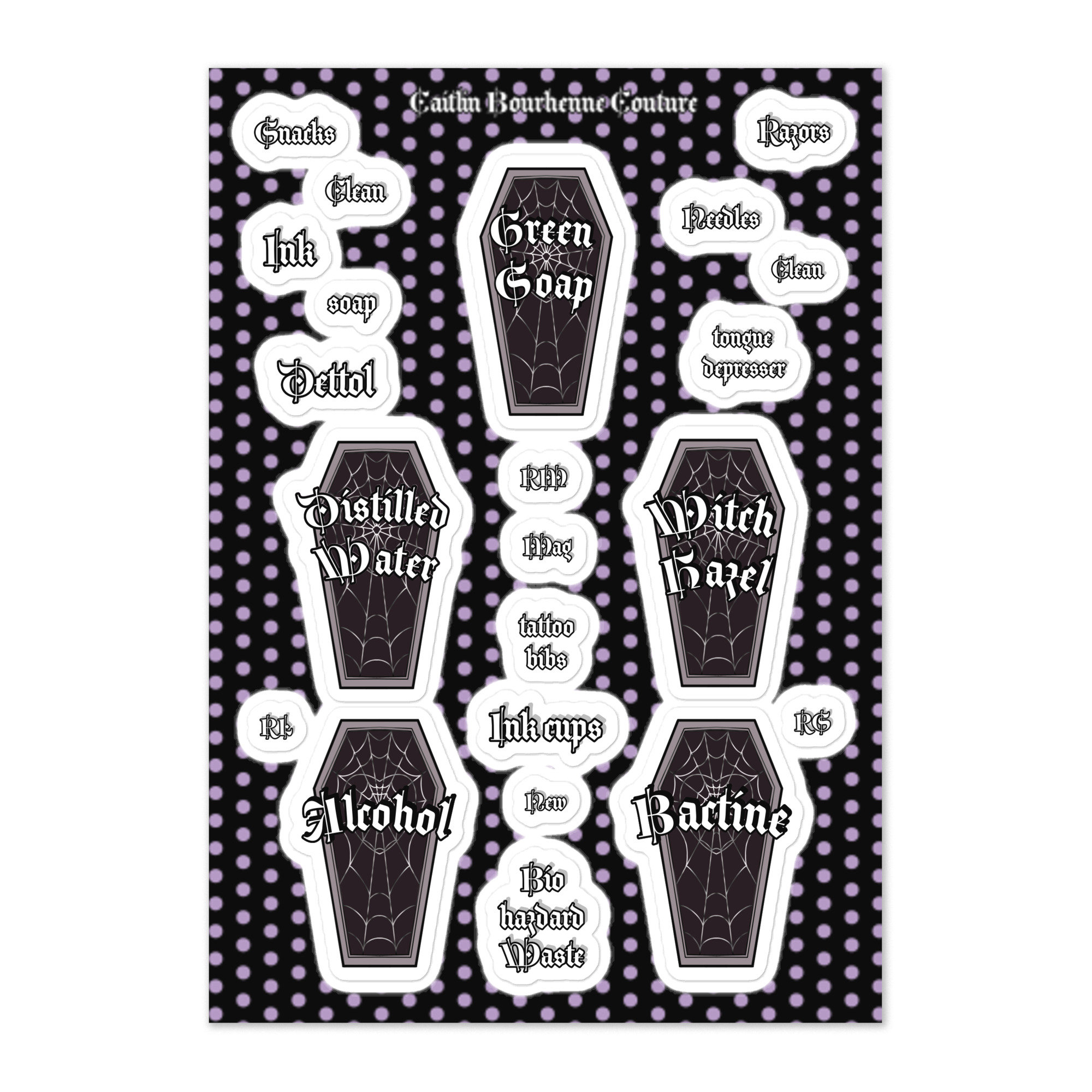 Tattoo Label Coffin Sticker sheet