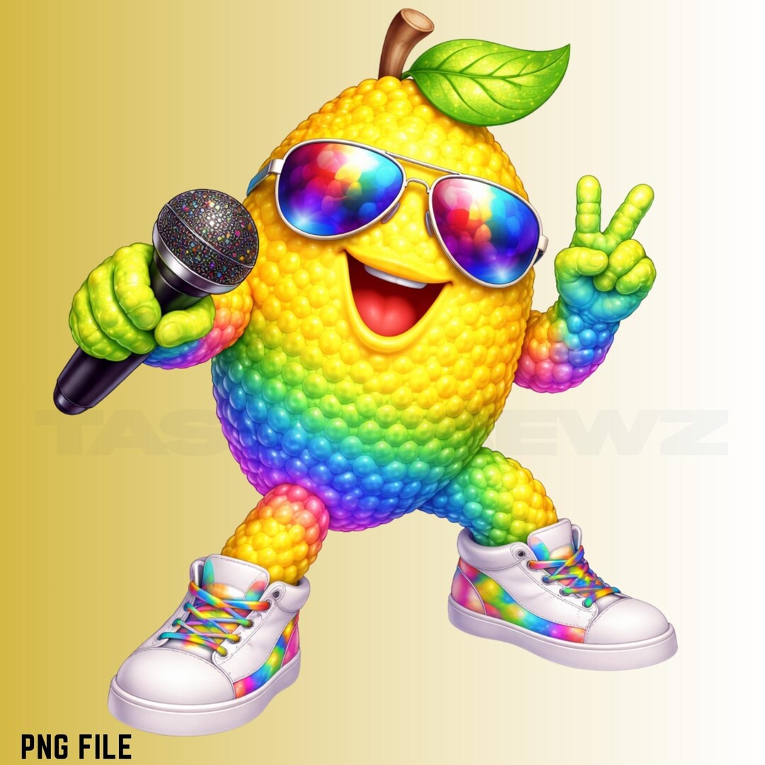 Singer Lemon Character PNG Microphone Fruit Design | Music Food Clipart ...