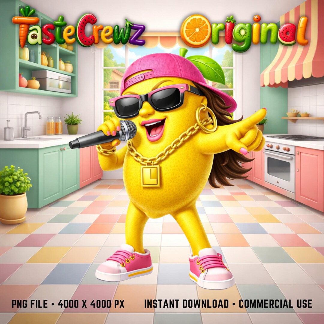 Performer Lemon PNG | Hip Hop Girl Fruit Character | Microphone Pose ...