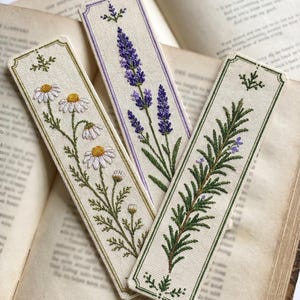Botanical Herb Cross Stitch Bookmark Pattern PDF | Set of 3 Chamomile Lavender Rosemary | Cottage Garden Embroidery | Instant Download