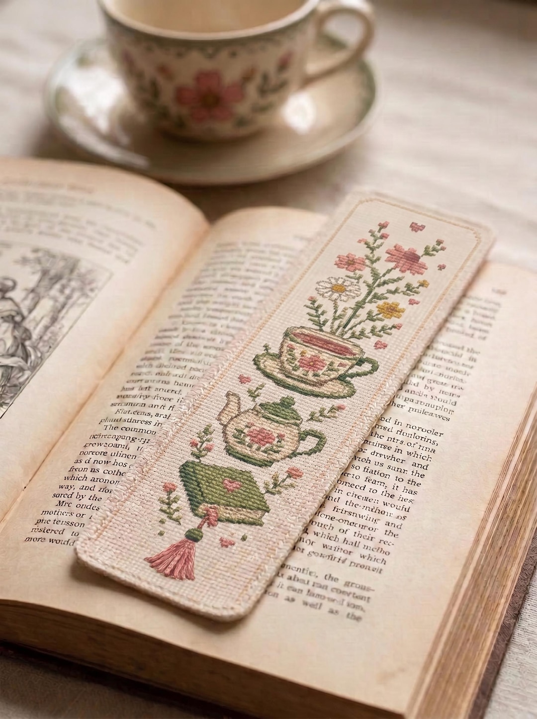 Tea Cup Wildflowers Bookmark Cross Stitch Pattern PDF | Cozy Reader ...