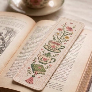 Tea Cup Wildflowers Bookmark Cross Stitch Pattern PDF | Cozy Reader Floral Chart | DMC Colors