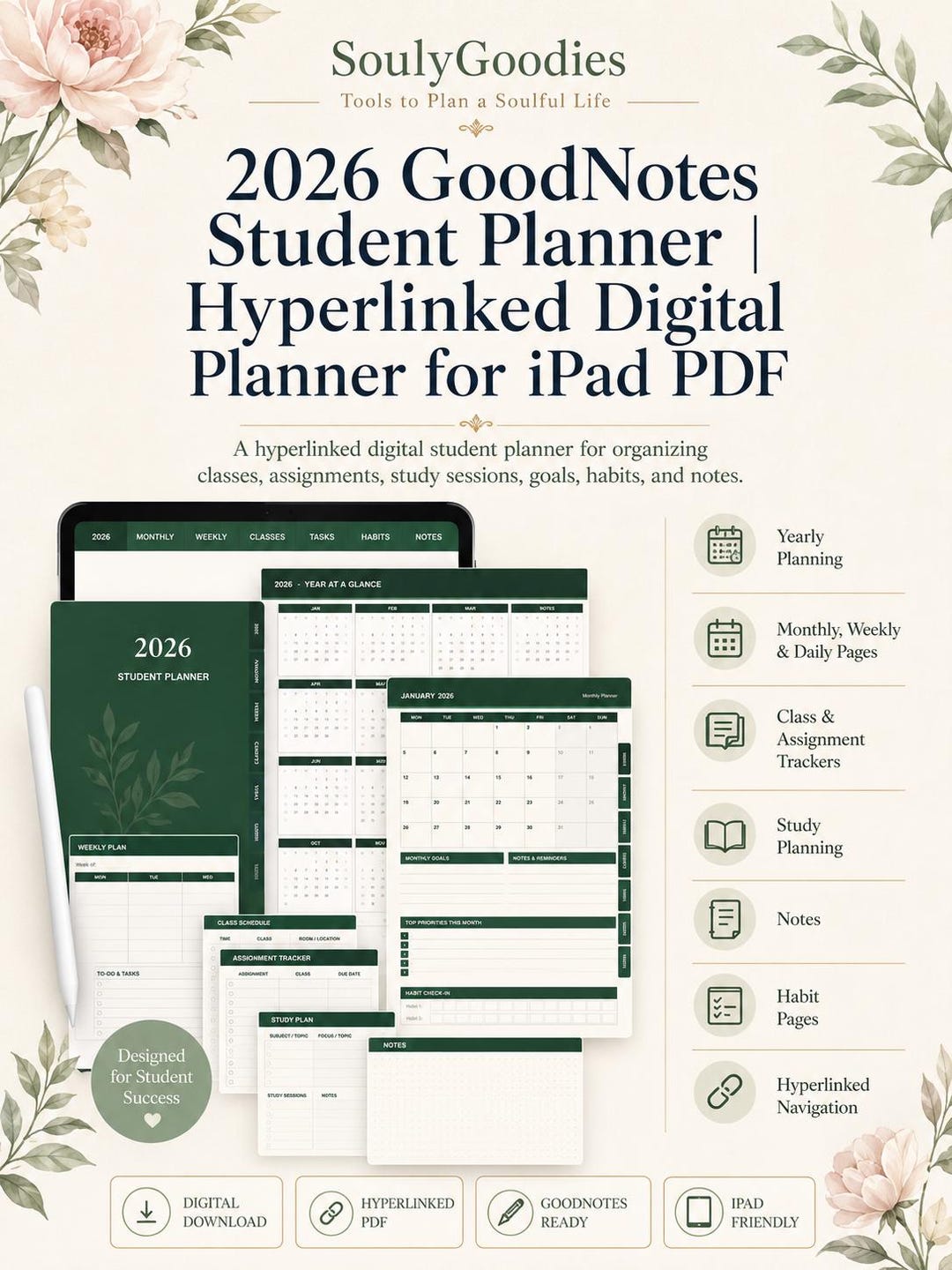 2026 Goodnotes Student Planner | Hyperlinked Digital Planner for iPad ...