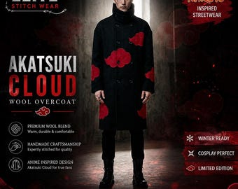 Wollen Akatsuki-jas – op Naruto geïnspireerde anime-streetwear, handgemaakt cosplayjack