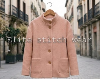 Jack van perzikwolmix - elegante erwtenjas met opstaande kraag en zakken - Elite Stitch Wear